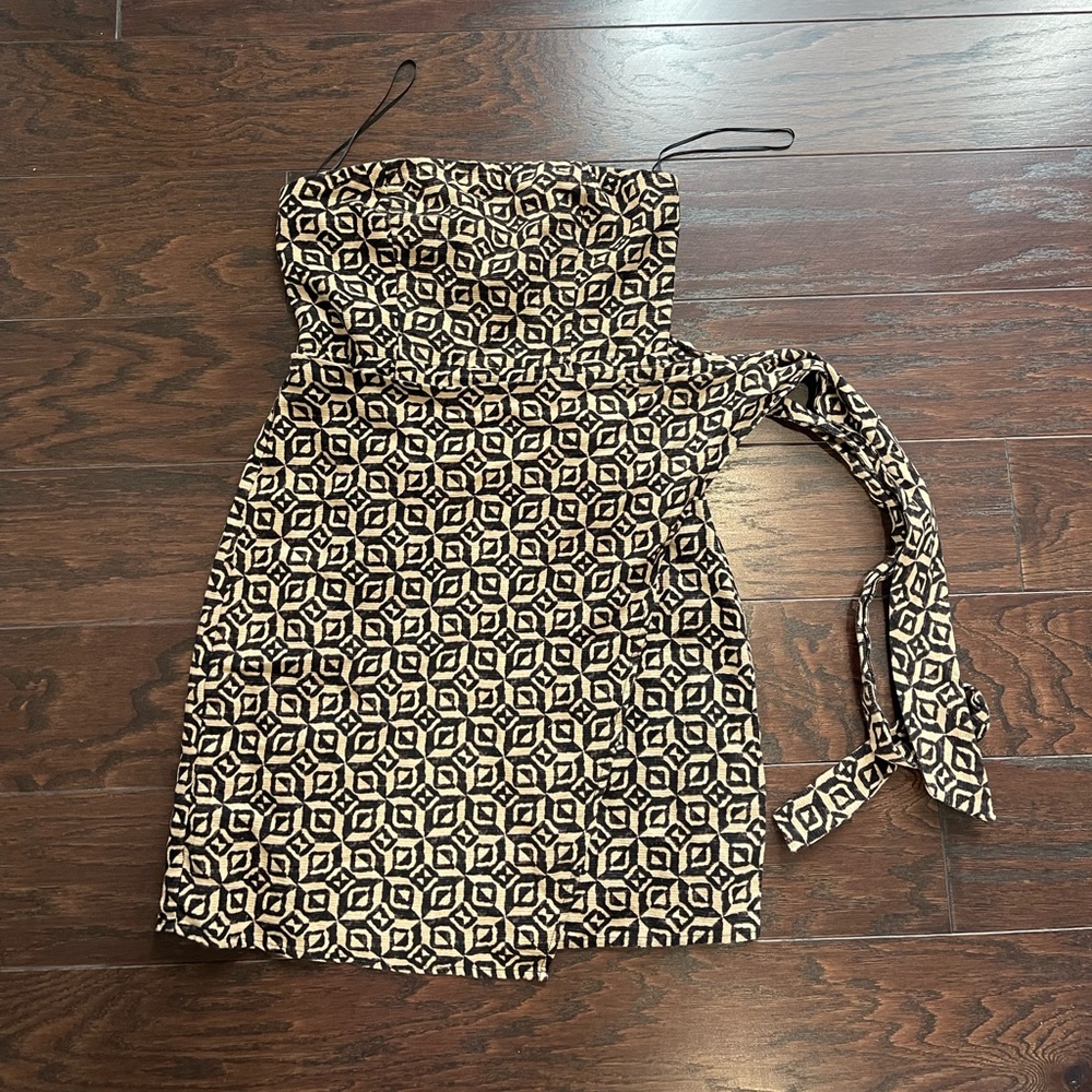 Urban Outfitters UO Juliette Sarong Linen blend Dress Black Tan Size XSmall NEW